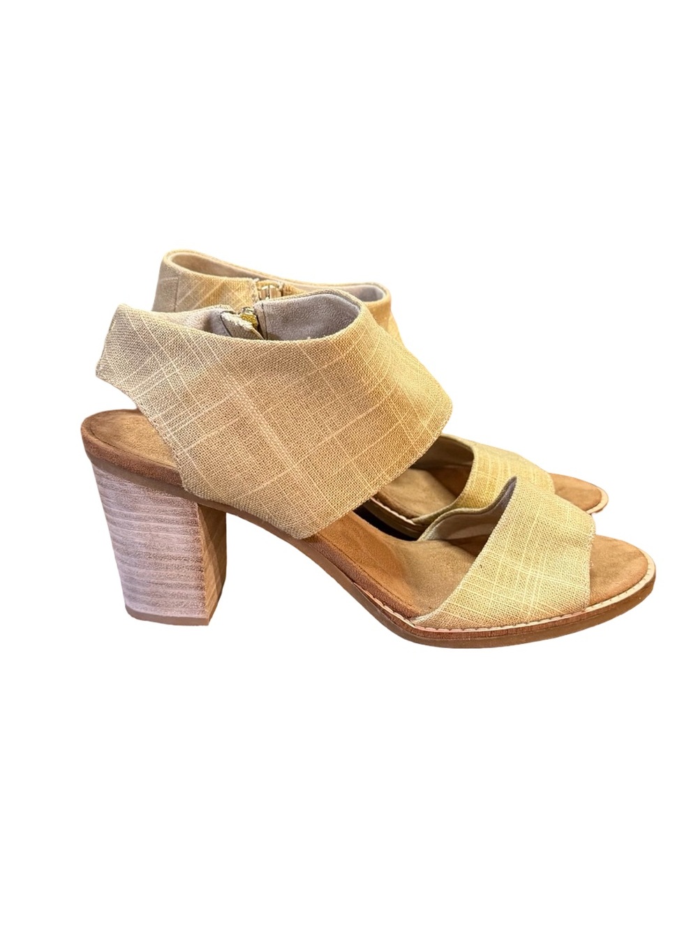 TOMS Majorca Cutout Woven Sandal Booties Tan/Natural Linen Women’s Size 9.5